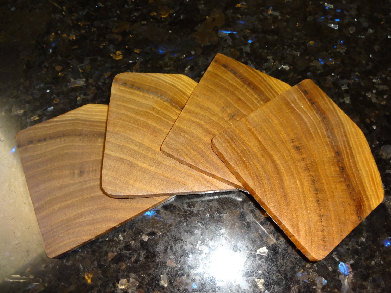Set of 4 Handmade Salvaged Elm Wood Coasters