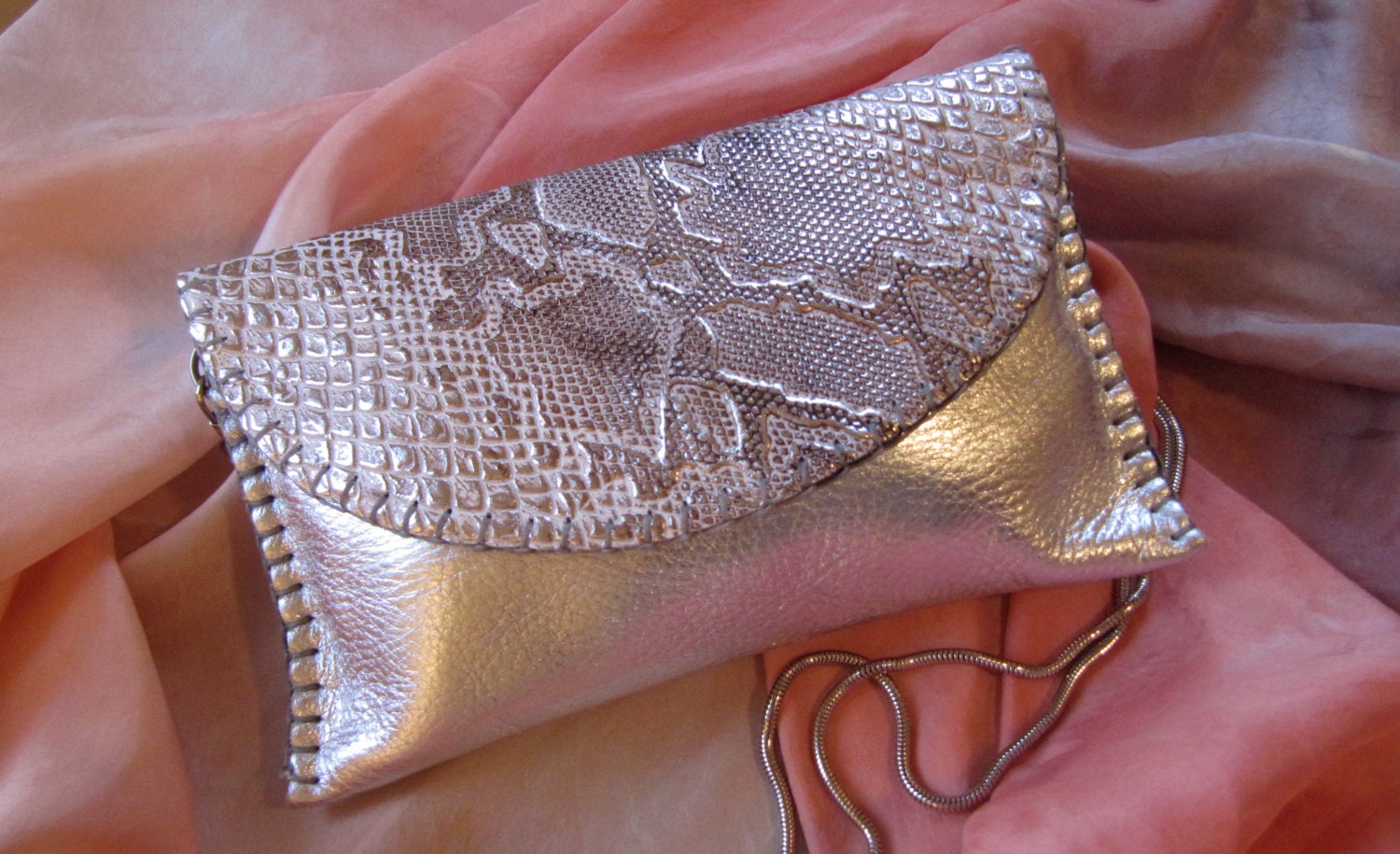 Oceano silver purse / metallic silver clutch / embossed leather handbag / original design