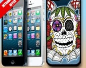 Phone case cover for the Iphone 5 / 4 / 4S Cool cartoon Day of the Dead Candy Skull & flower roses hard case