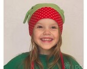 Girl spring hat cotton jersey green and red fabric