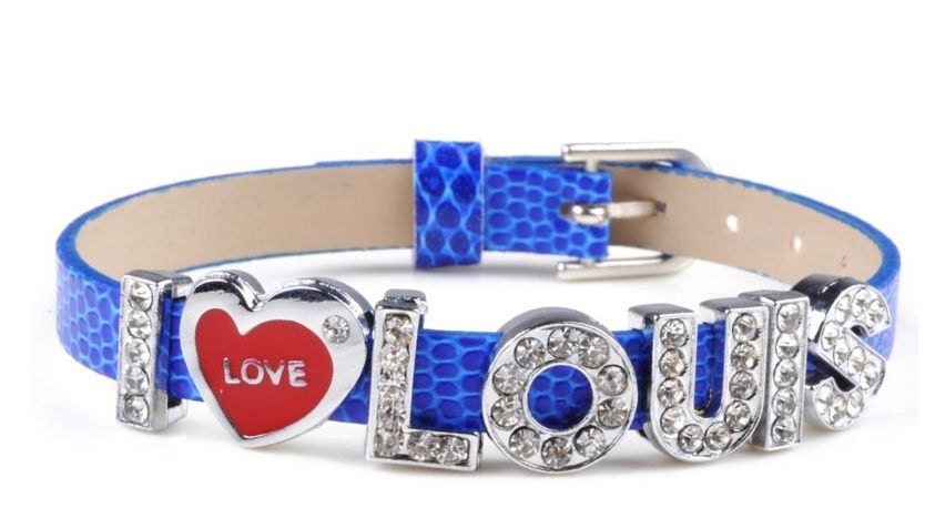 DIY 1D I love Louis Blue  Chain  Red Heart Crystals Letter Beautiful Bracelet Liam
