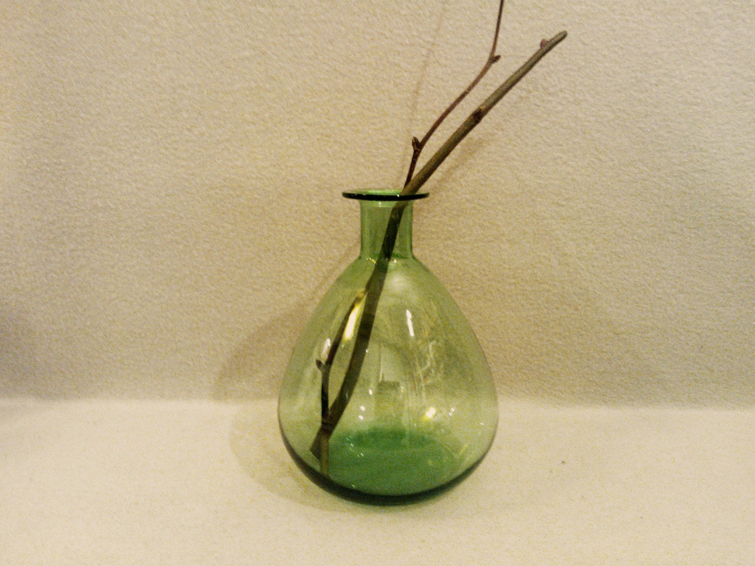Vintage Hand Blown Green Glass Container - pitcher - vase - home decor - serving bottle