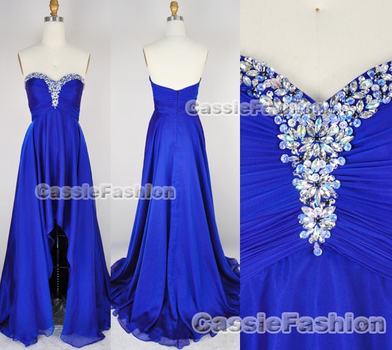 A Line Strapless Sweetheart With Crystal Front Short Long Back Chiffon Prom Dresses, Evening Gown, Evening Dresses, Party Dresses,Sexy Dress