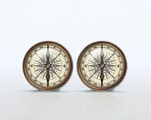 Vintage Compass cufflinks Silver plated Old Compass cuff links men Accessories Antique (NOT an actual compass, only picture) Father's day