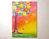 Unique modern art painting: "tree in colors" - abstract artwork -contemporary wall decoration - acrylics-red,orange,design