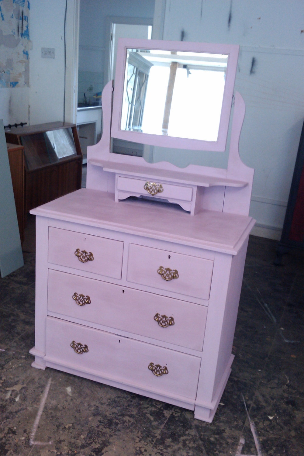 Rustic, Shabby Chic, Pink Vintage Dressing Table with Mirror