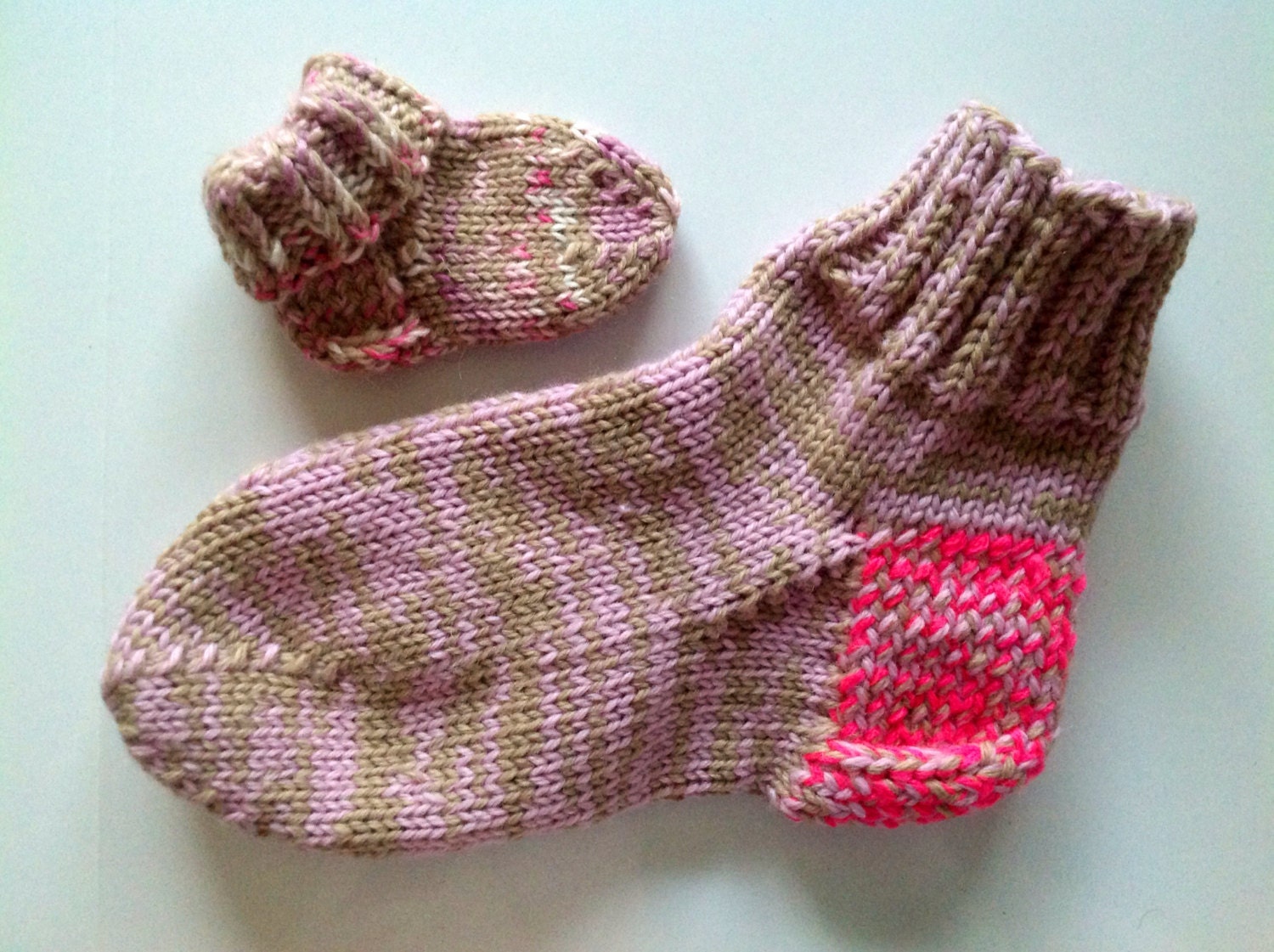 Knitted socks set (adult pair & baby pair) - soft wool