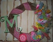 Spring/Summer Monogram Grapewine Wreath, Burlap, Chevron, Initial, Door Decor, Monogram Wreath, Birthday Gift, Wedding Gift,  Door Hanger