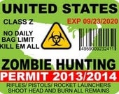United States Zombie Hunting Permit 2013/2014 Sticker Decal