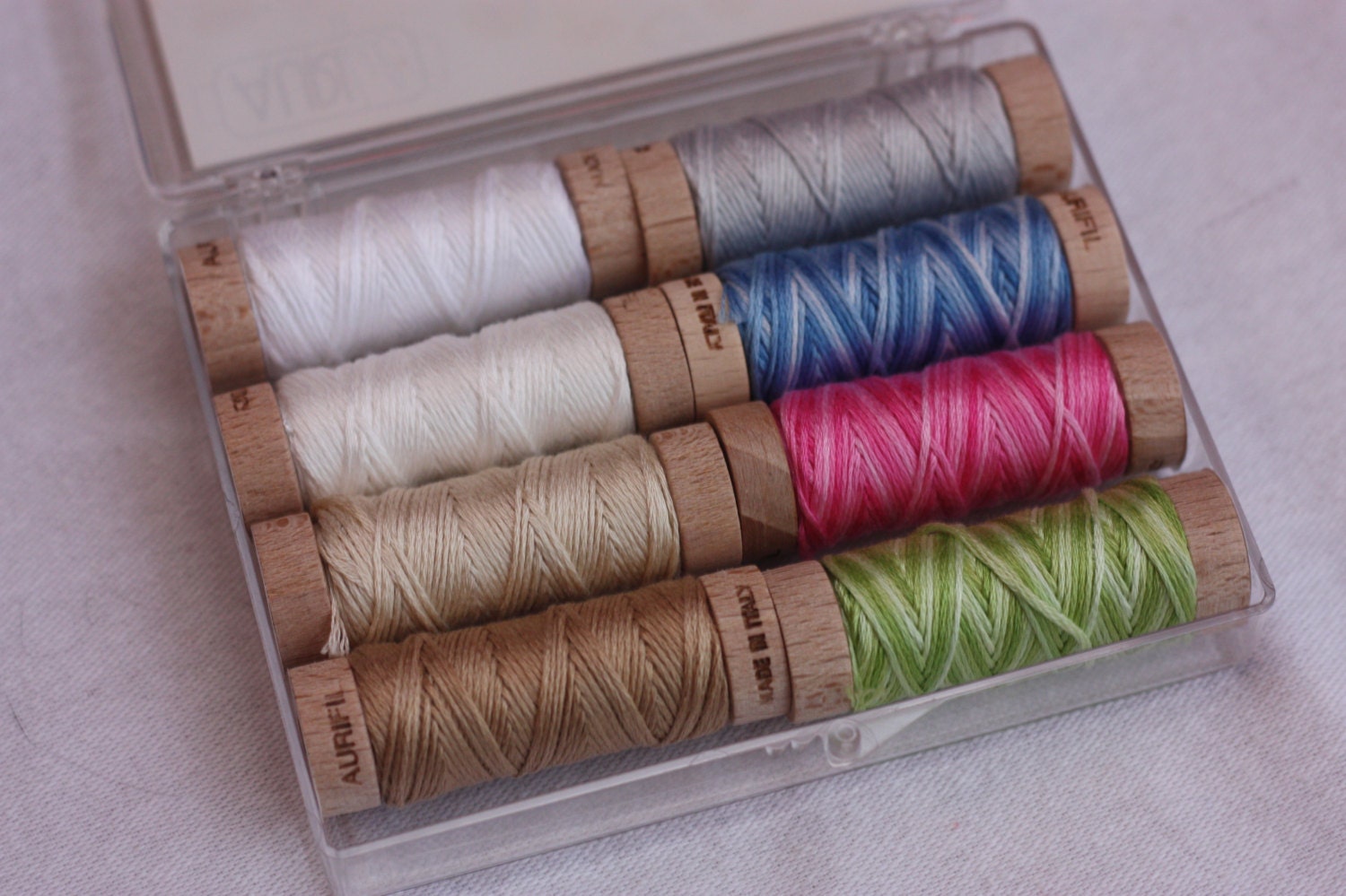 Aurifil Embroidery Floss Set- Eight Wooden Spools of 100% Cotton Mako Thread
