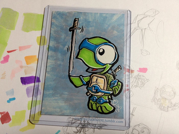 Leonardo TMNT inspired - Sketch Card - 2.5 x 3.5 - Original - Marker