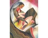 Illustration art, Watercolor painting, Love, Romance, Hug, 8.5 x 11 inch