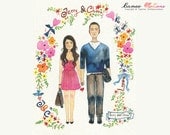 Save The Date AN original couple portrait, custom portrait, Mordern watercolor illustration,  custom  illustration.