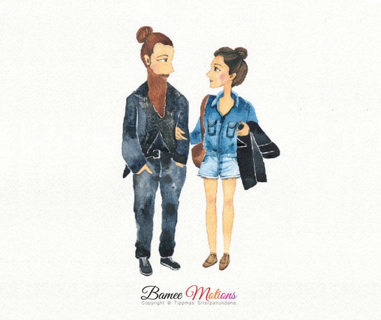An original watercolor couple portrait , custom portrait, custom portrait with nice background, custom illustration.