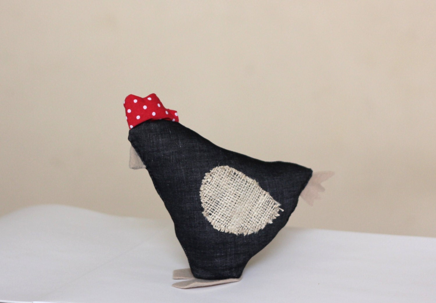 FREE SHIPPING Handmade hen, waldorf toys, eco, pure cotton, ooak, cotton toy, grey black red dots, perfect small gift
