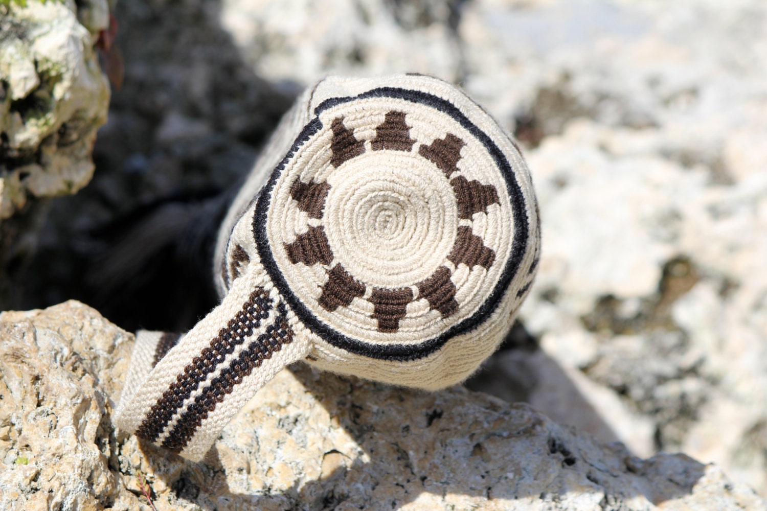 Hand Woven Yoga Mat Bag - Dark Brown, Black, & Beige