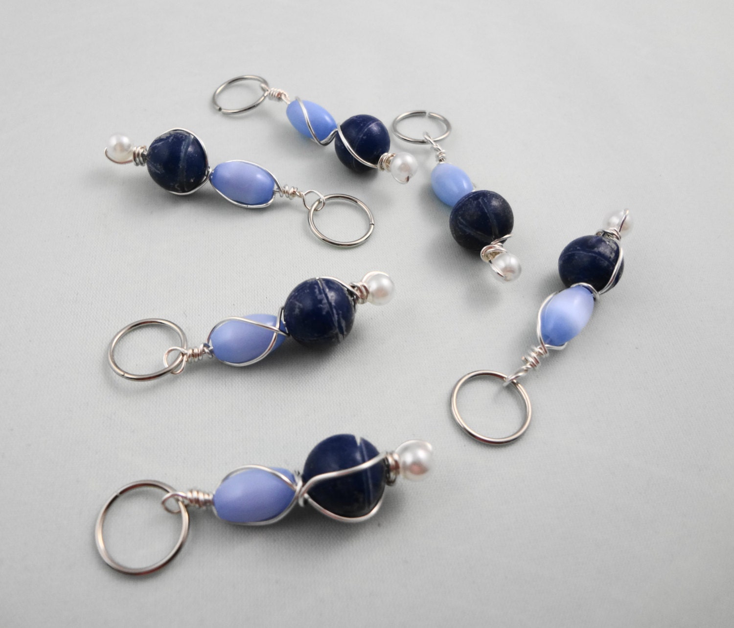 Ice Blue Wired Stitch Markers Set (6) for Knitting