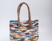 OOAK Multicolor Eco Friendly Handbag, Crochet Plastic Bag, Summer Bag, Tote, Shopping, Beach Bag, Plarn Tote