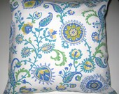 18 x 18 Designer Pillow Cover -- blue, turquoise, green, yellow, and white