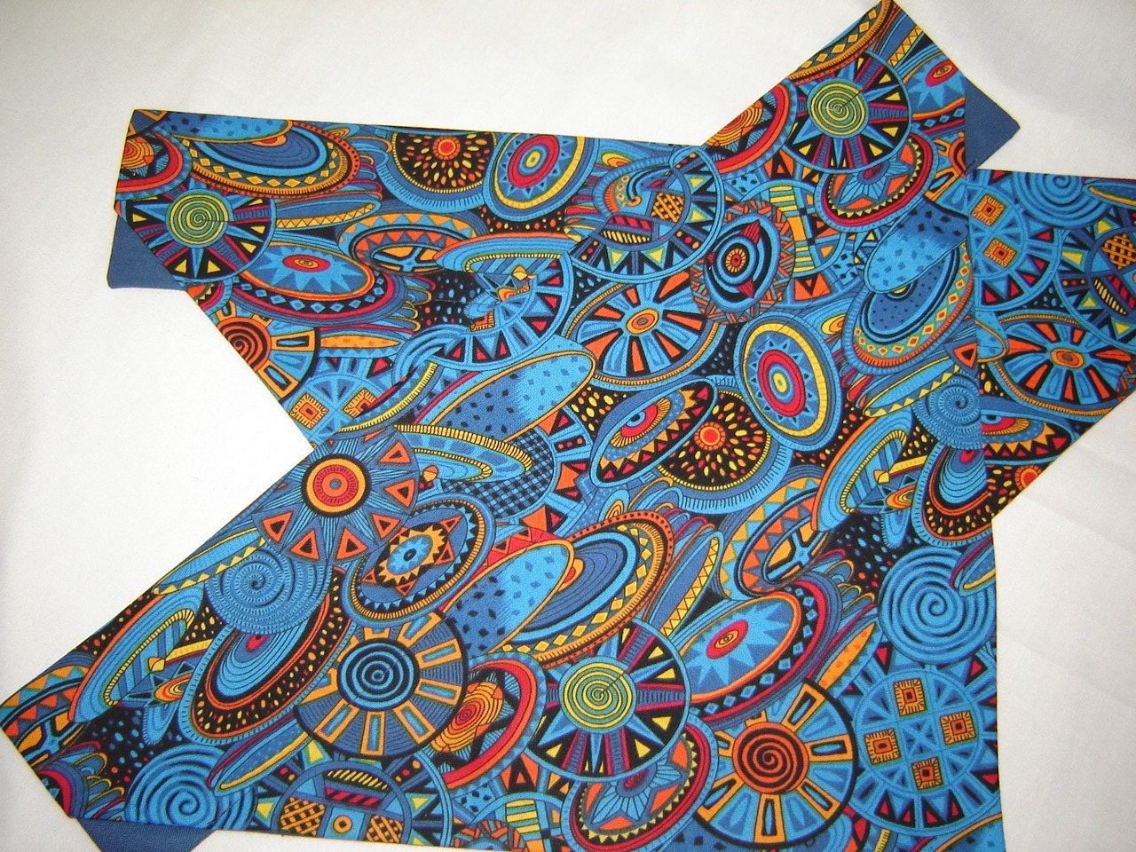 African-Inspired Tribal Pattern in Blues, Reds, Yellows and Oranges Large Dog Scarf Over the Collar Dog Bandana - CarolsDogScarves