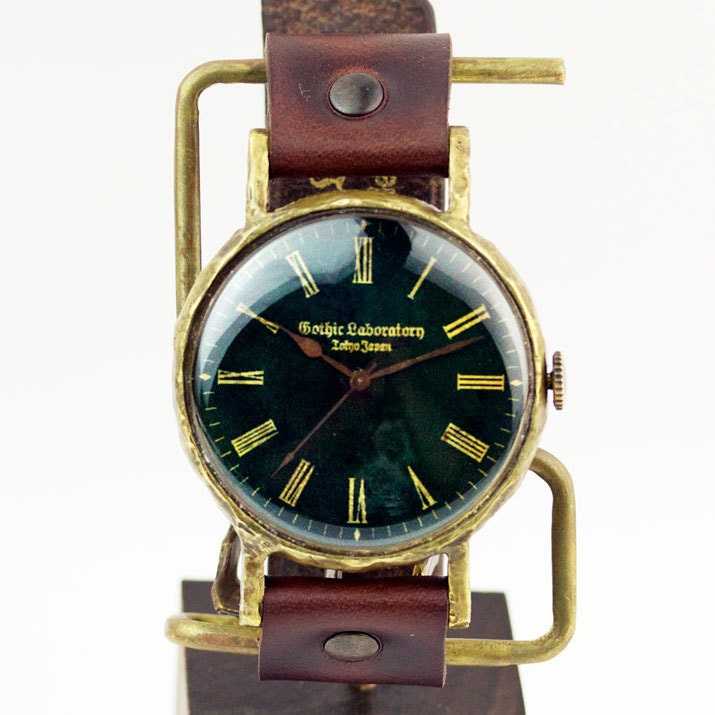 Classic Vintage brass type Handmade Handcraft watch "an ocean of trees"(LL-size)  Leather and Brass material steampunk gift