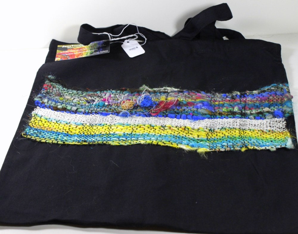 SAORI Woven Tote Project Bag with Handspun Art Yarn- JazzTurtle Couture, Fiber Art to Wear