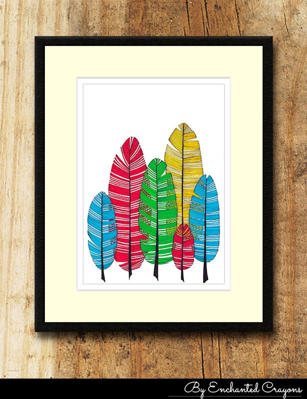 Feathers Drawing - 8.3x11.7" (A4) Digital Art Print on Satin Paper, Giclee Wall Decor, Poster, Pens Crayons, Pencils - CHOOSE 1 of 2