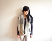 Super Large Infinity Scarf - Gray and Beige, Knit Cowl Scarf, Large Chunky Cowl, Winter Hooded Cream Cowl