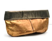 Super fun Vintage 80s 90s BILL DORF bronze gold leather clutch bag purse, zippers, fold over