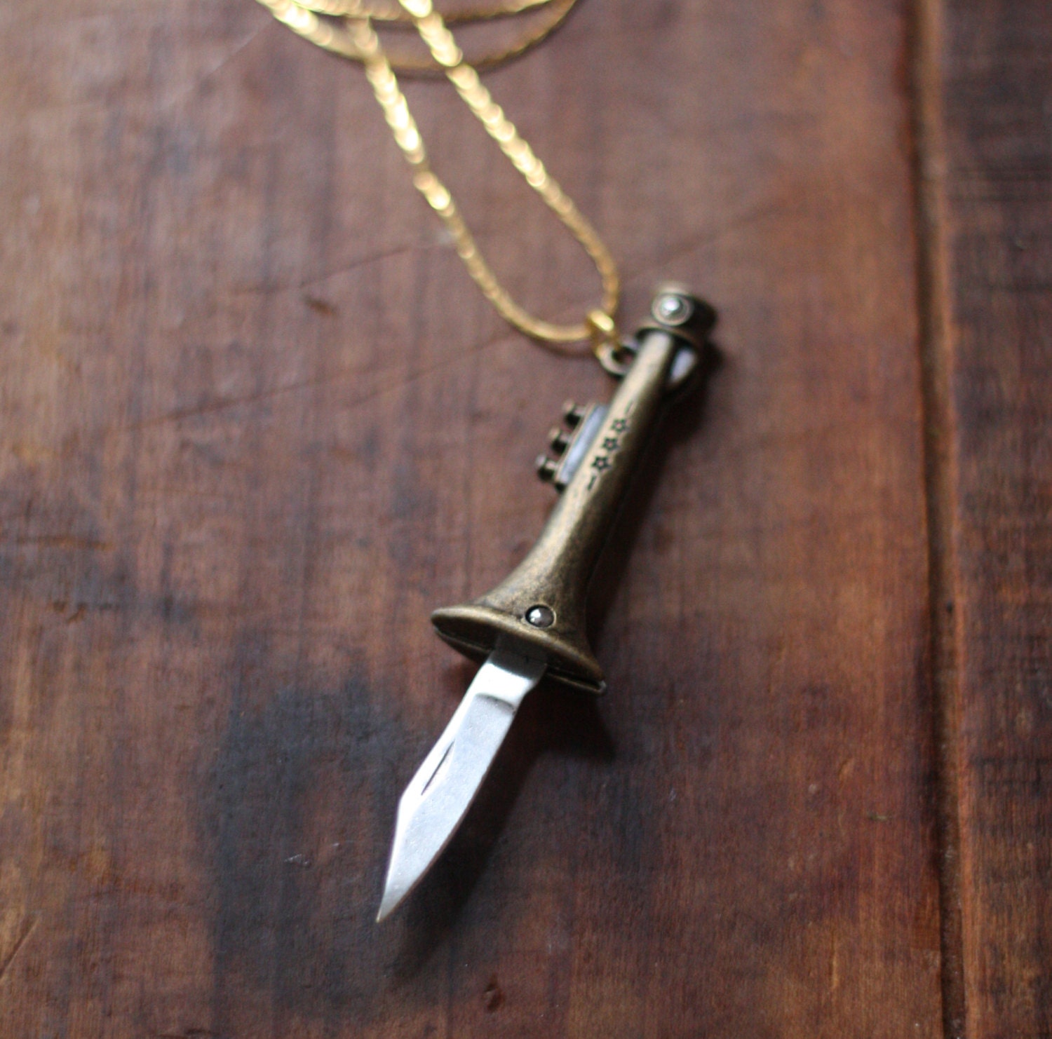 Trumpet Brass Horn Pocket Knife Necklace