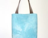 Hand Dyed Tote Bag - Aqua Blue Tie Dye with Organic Natural Canvas