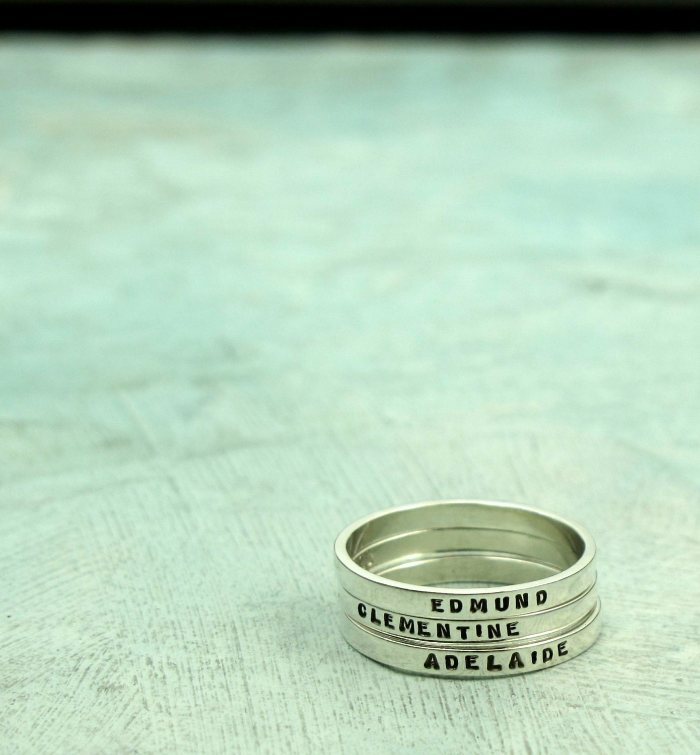 Mothers Rings - personalized ring with your child's name in sterling silver by Kathryn Riechert (Tiny Text)
