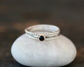 Stacking Rings Black Spinel Gemstone Solitaire Sterling Silver Twist 14k Gold Set Three Bands Mixed Metal Handmade Jewelry