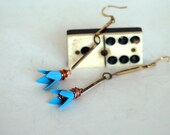 Blue Enamel Flower Earrings Metal  Brass and Copper Long Drop