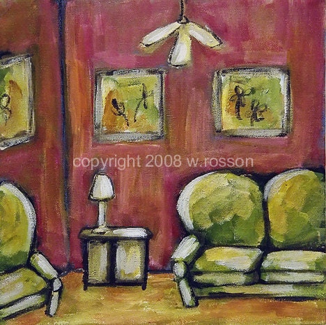 Pink Parlour Walls, Interior Landscape, Original Painting, Winjimir, Fine Art, Home Decor, Sitting Room, Living Room,