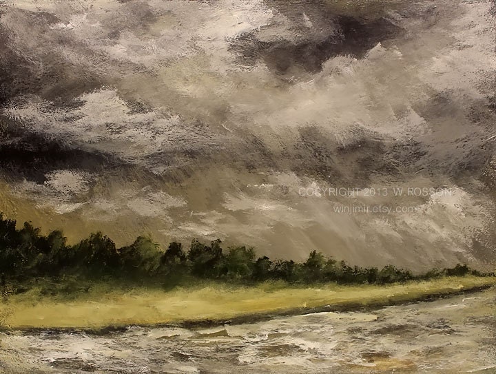 February Rains, Original Painting, Winjimir, Storm, Clouds, Landscape, Trees, Winter, Home Decor, Fine Art.