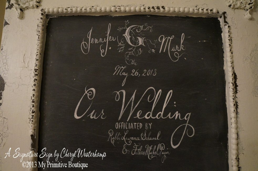 PROGRAM CHALK BOARD, Hand Painted, Vintage Wedding Reception Decor, Unique Chalkboard, 36 X 24