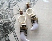 Folklore - Faux Claw - Earrings, Bone Rings, Tribal, White, Cream, Brown, Filigree, Boho