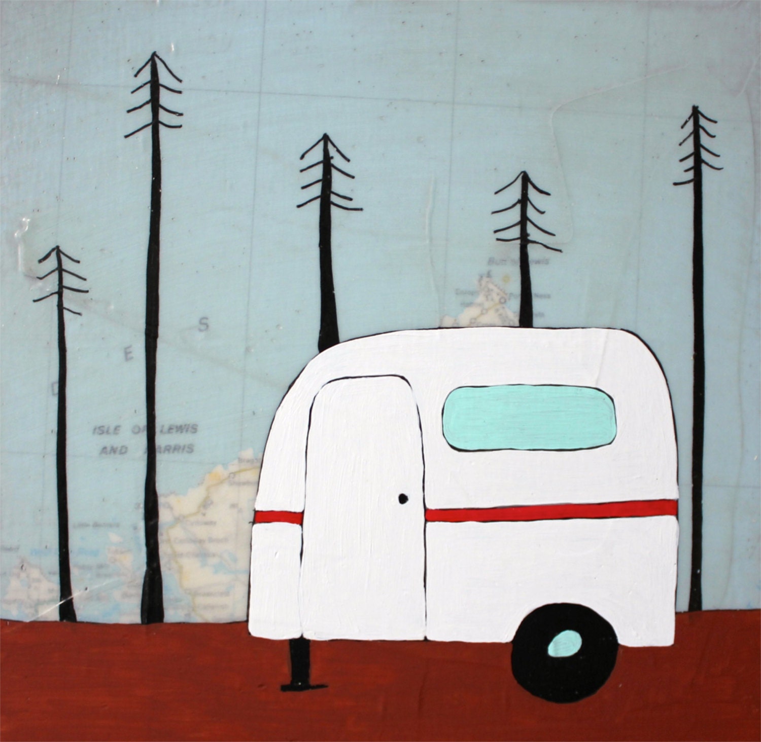 Isle of Lewis - Original Map Painting 8 x 8 - Airstream trailer art