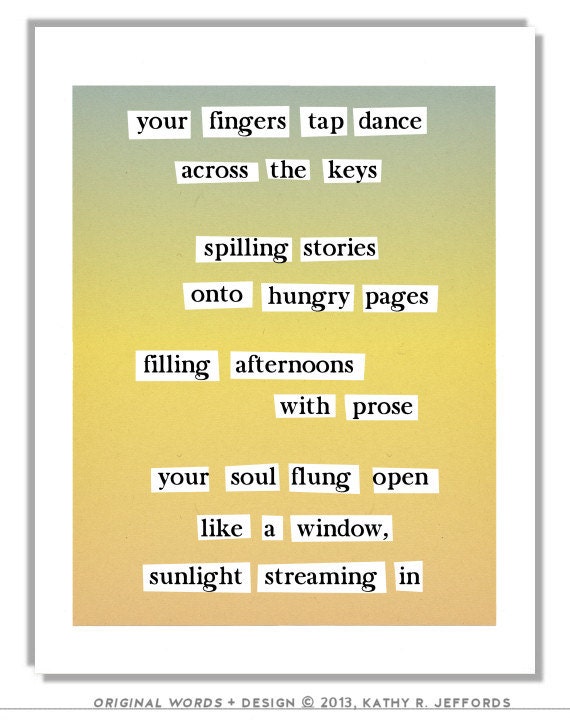 Writing Art Print, Poetry For Writers, Word Art Poem About Writing, Yellow And Green Typography, Gift For Authors, Writers, Storytellers
