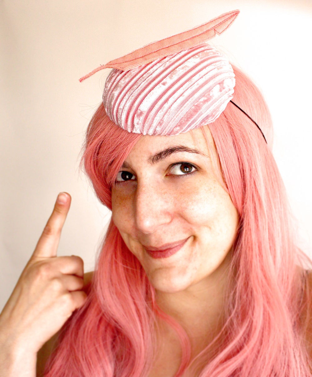 Vegan Feather Mini Pillbox Hat/Fascinator // Button fascinator // Pink, Lavender, stripes