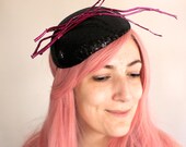 Stunning Black Sequin Cocktail Hat and Pink Branches // slow fashion