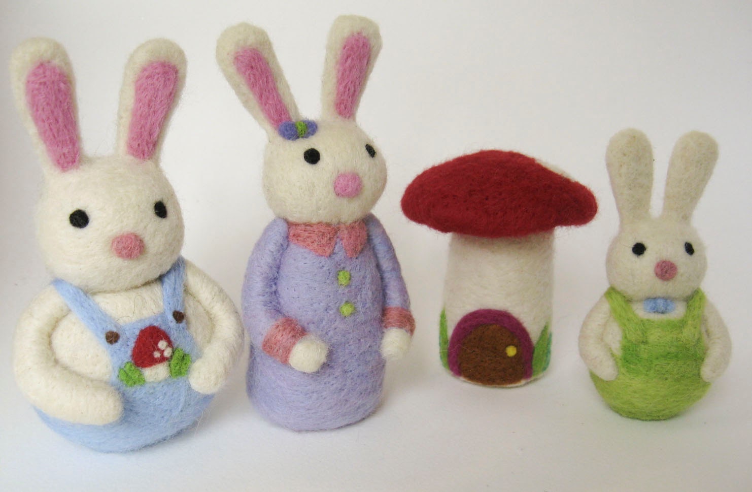 Felted Bunny Family - Custom Spring, Easter, Nursery Decor - Family Portrait - Waldorf Inspired - 3 bunnies