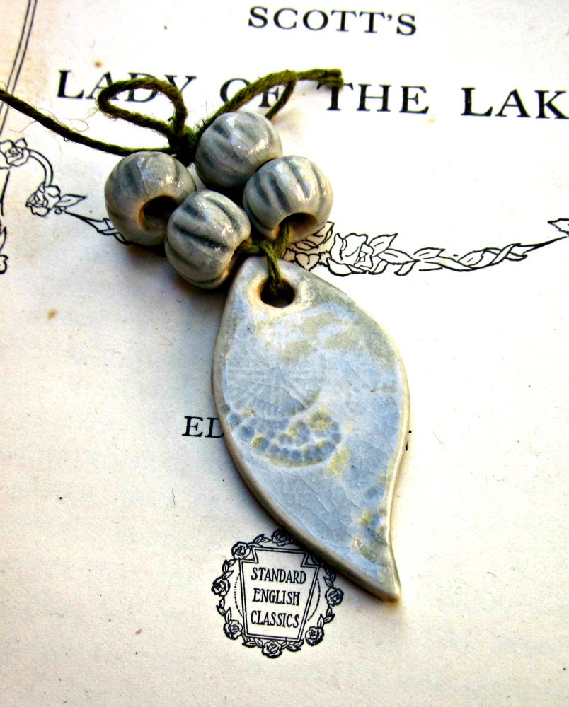 Stormy Skies Grey Crackle Tear Drop Ceramic Pendant and Bead Set Handmade