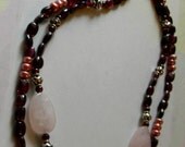 SALE Garnet Rose Quartz Pearl and Sterling 2-strand Necklace