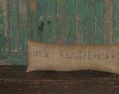 Burlap Garden Pillow - "My Garden" - Garden Theme Decorative Pillow - Stamped Pillow