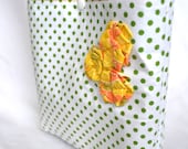 Little Girls Bag or Purse - Green White Polka Dot with Yellow fabric flowers