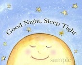 Good Night, Sleep Tight Baby Art Print picture handmade watercolor fine paper blue celestial poem inspirational infant gift ---11X14 inches