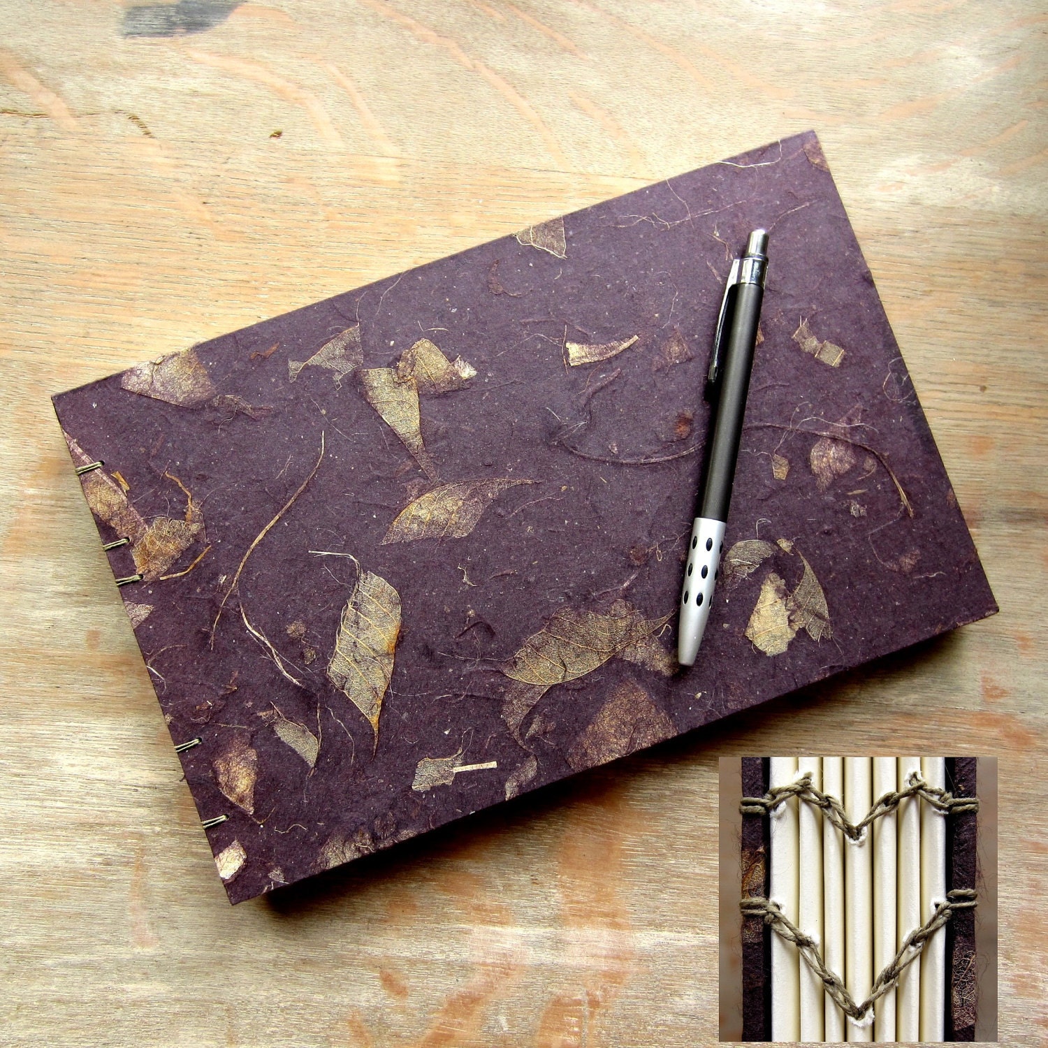 CUSTOM Dark Purple 6 x 9 Coptic Wedding Guest Book - 56 to 140 unlined pages