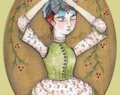 Green flower fairy, faerie Victorian portrait art print, "Flower Faerie in Green"